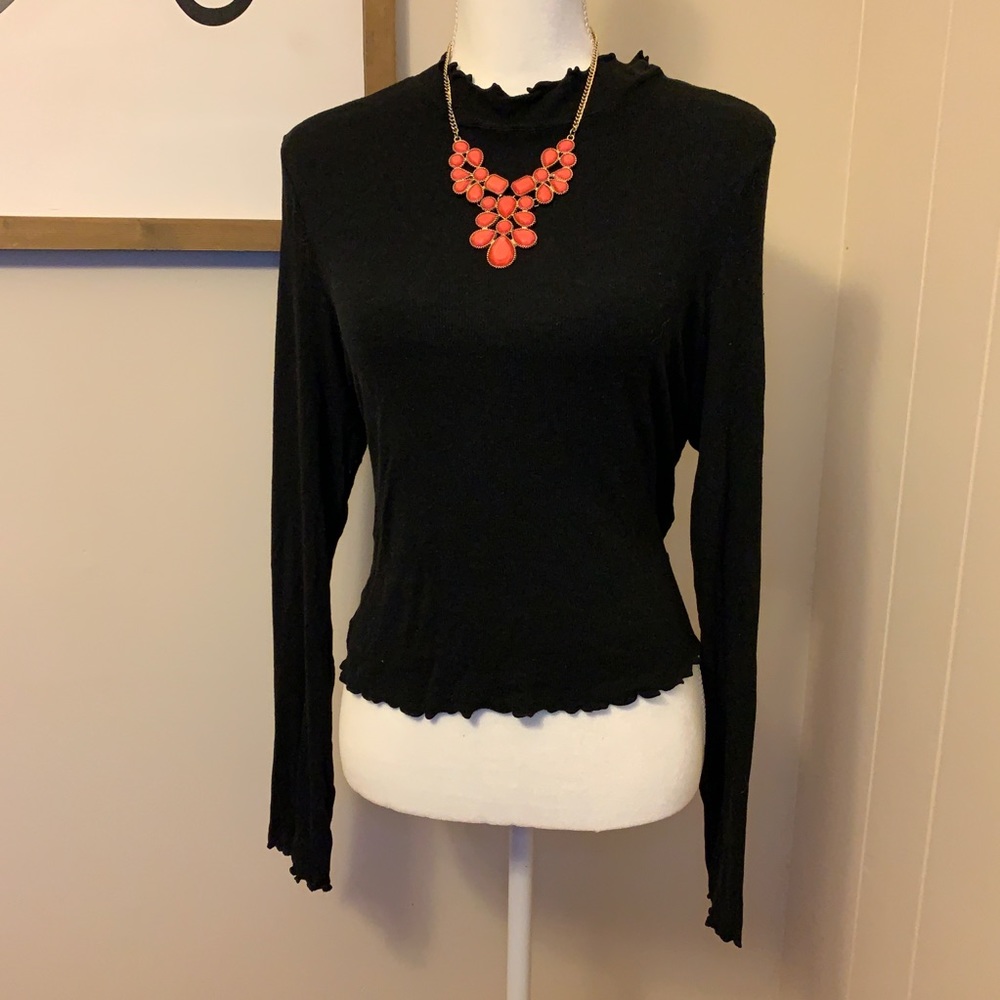 black lettuce edge mock neck top